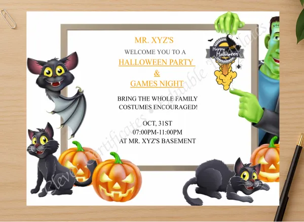 Professional preview of Halloween Night Games certificate on high-quality stationery paper, ideal for showcasing the final look.