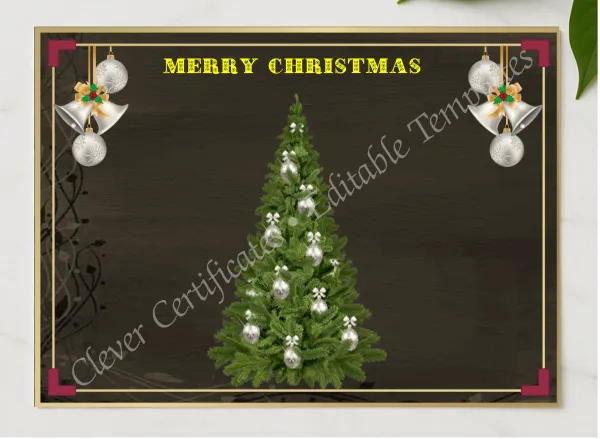 Christmas Festive Card presented in a sleek wooden frame, elegantly arranged on a stylish table.
