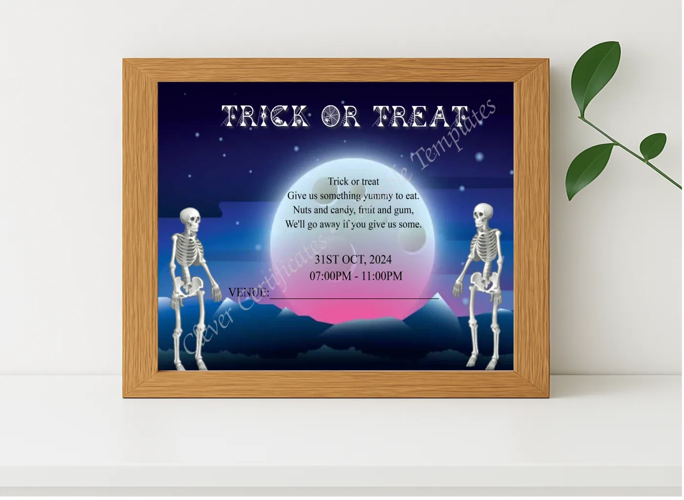 Realistic mockup featuring Halloween Trick Or Treat displayed within a modern frame, set against a minimalistic background.
