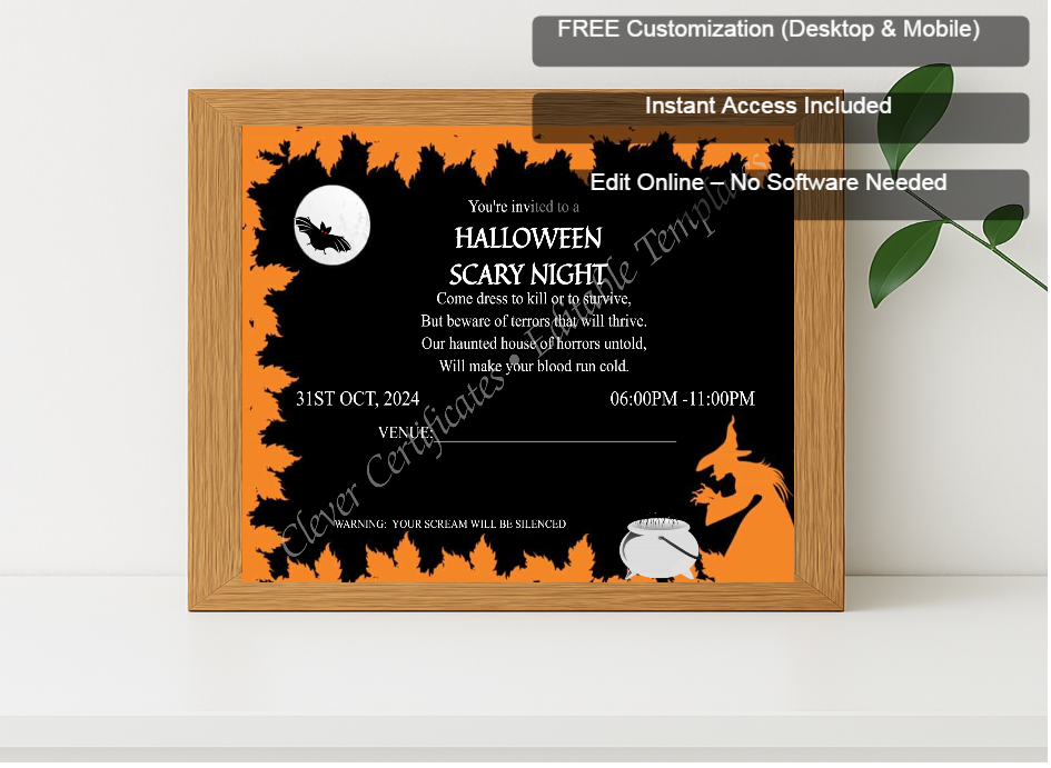 Premium mockup with Free Editor badge stack for Halloween Scary Night