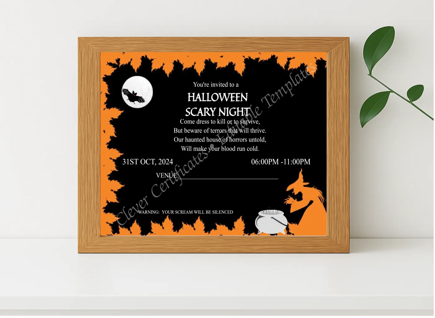 Realistic mockup featuring Halloween Scary Night displayed within a modern frame, set against a minimalistic background.
