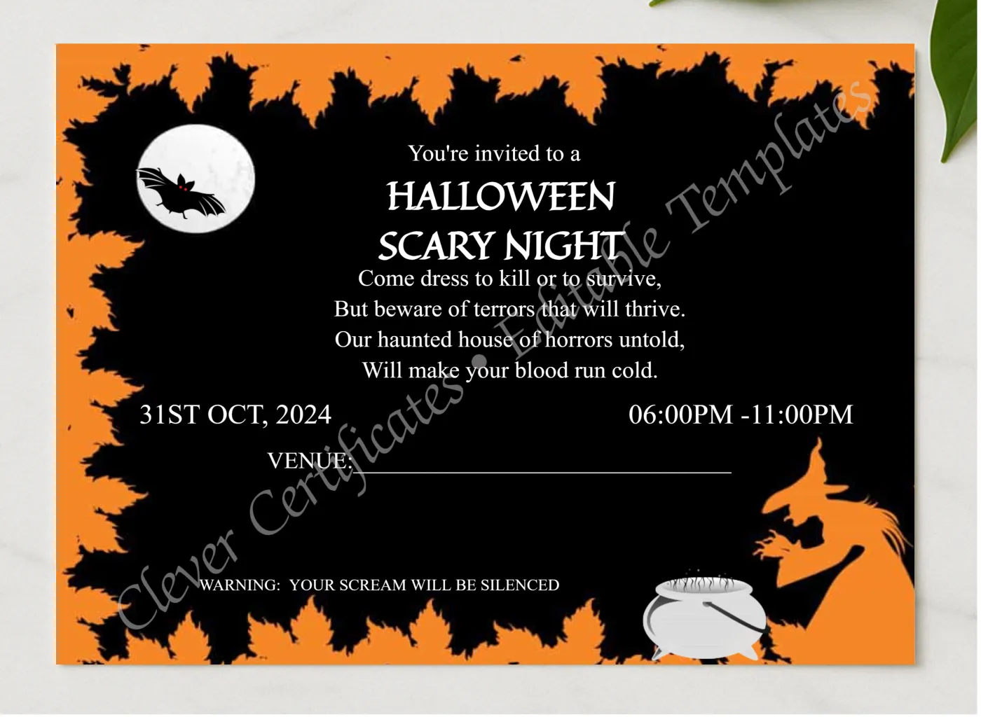 Halloween Scary Night presented in a sleek wooden frame, elegantly arranged on a stylish table.