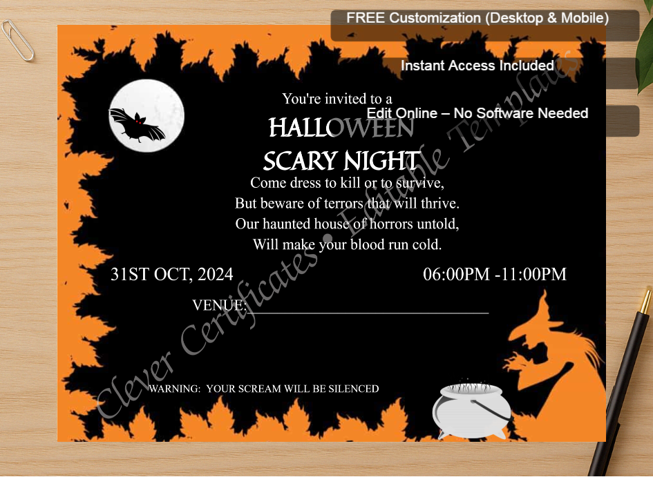 Zoomed preview with Free Editor badge stack for Halloween Scary Night