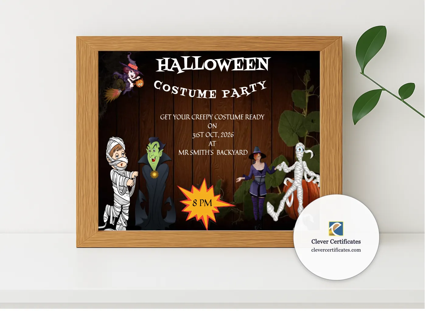 Realistic mockup featuring Halloween Costume Night displayed within a modern frame, set against a minimalistic background.