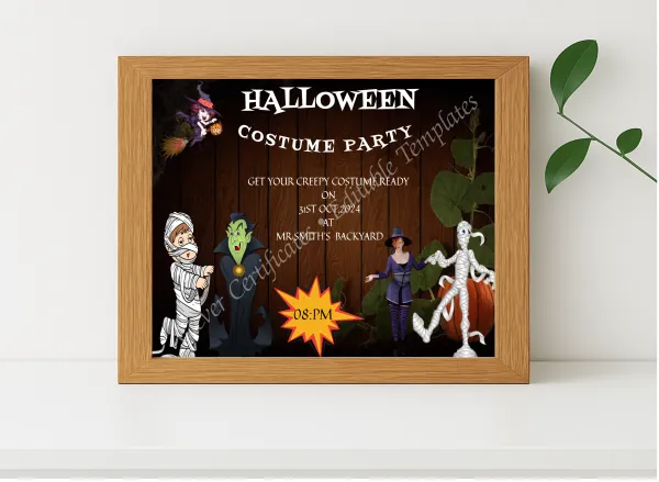 Realistic mockup featuring Halloween Costume Night displayed within a modern frame, set against a minimalistic background.