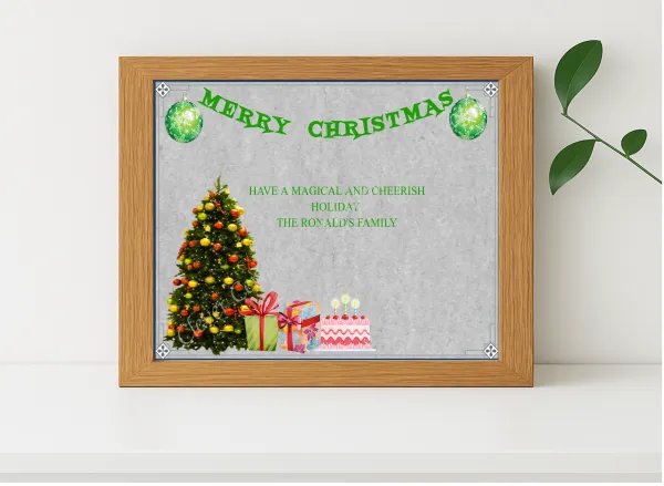 Realistic mockup featuring Snowy Christmas  displayed within a modern frame, set against a minimalistic background.