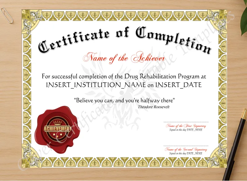 Professional preview of Certificate Of Completion certificate on high-quality stationery paper, ideal for showcasing the final look.