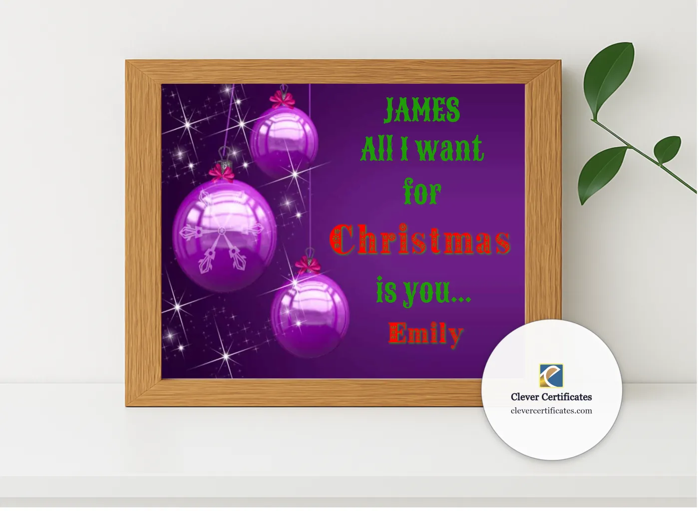 Realistic mockup featuring All I Want Certificate displayed within a modern frame, set against a minimalistic background.