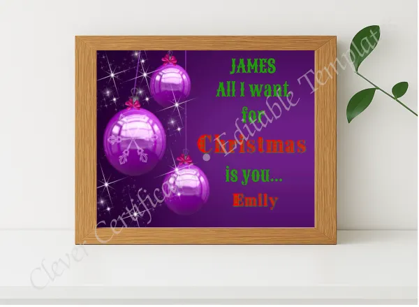 Realistic mockup featuring All I Want Certificate displayed within a modern frame, set against a minimalistic background.