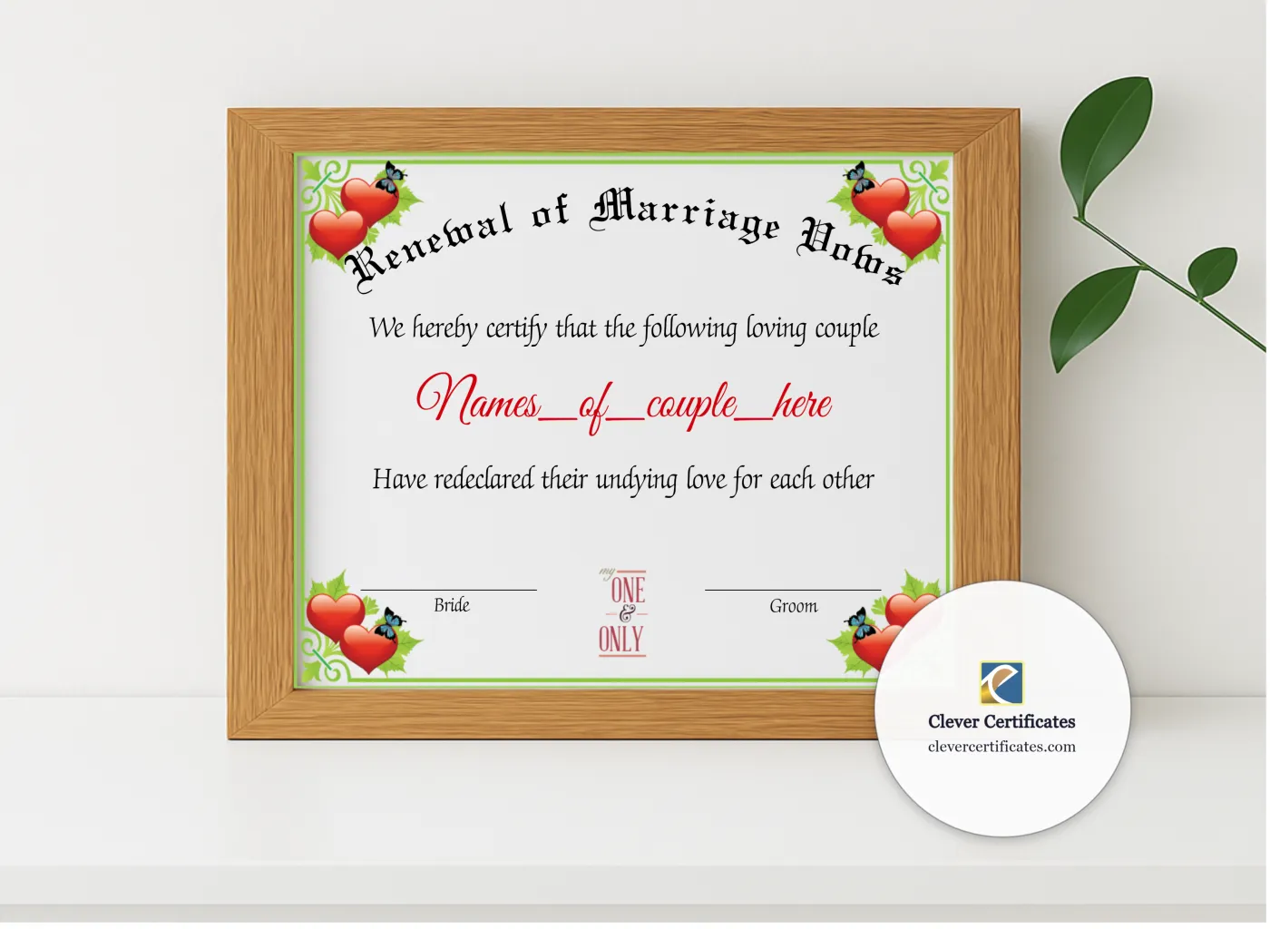 Realistic mockup featuring Renewal Of Marriage Vows displayed within a modern frame, set against a minimalistic background.