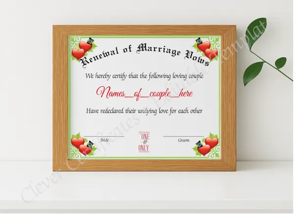 Realistic mockup featuring Renewal Of Marriage Vows displayed within a modern frame, set against a minimalistic background.