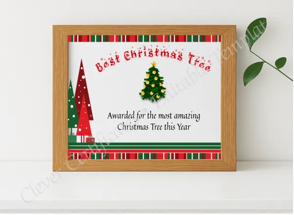 Realistic mockup featuring Best Christmas Tree Award displayed within a modern frame, set against a minimalistic background.