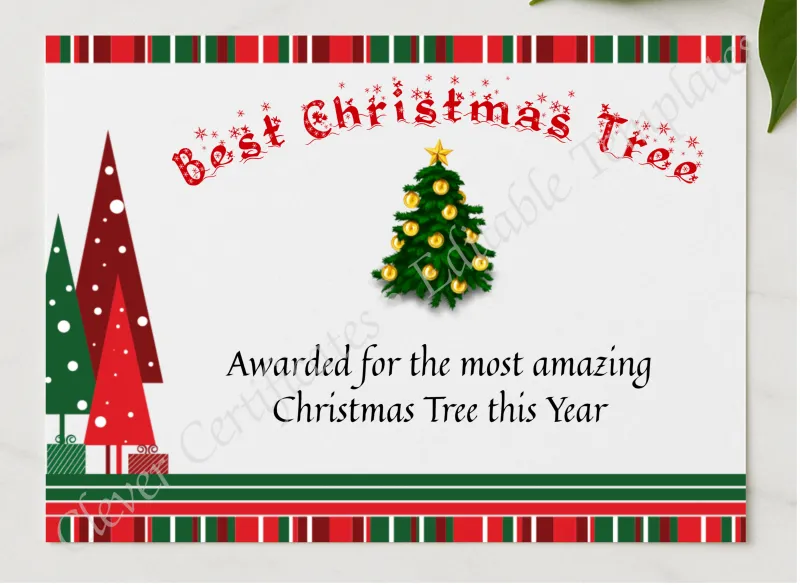 Best Christmas Tree Award presented in a sleek wooden frame, elegantly arranged on a stylish table.