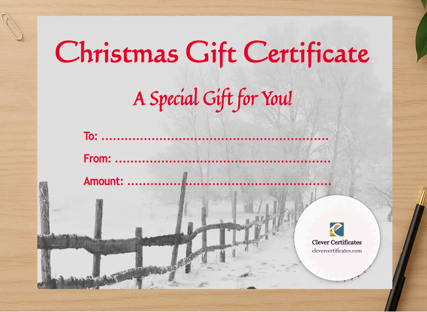 Professional preview of Christmas Gift Certificate 2 certificate on high-quality stationery paper, ideal for showcasing the final look.