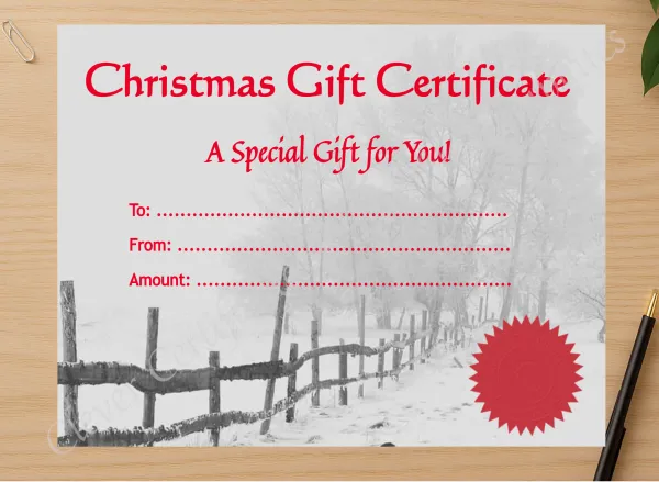 Professional preview of Christmas Gift Certificate 2 certificate on high-quality stationery paper, ideal for showcasing the final look.