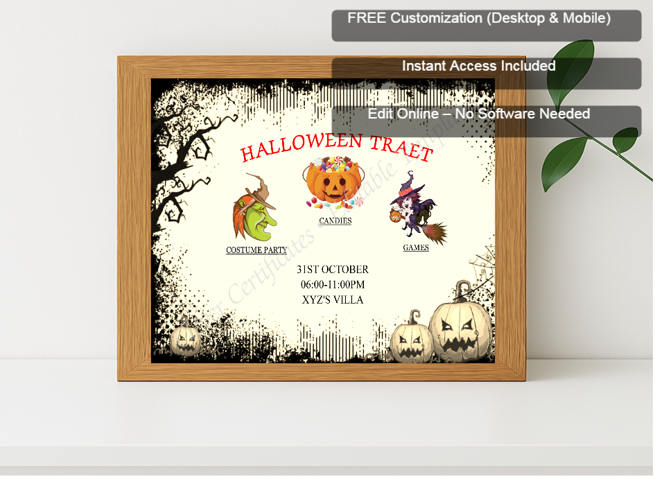 Premium mockup with Free Editor badge stack for Halloween Treat