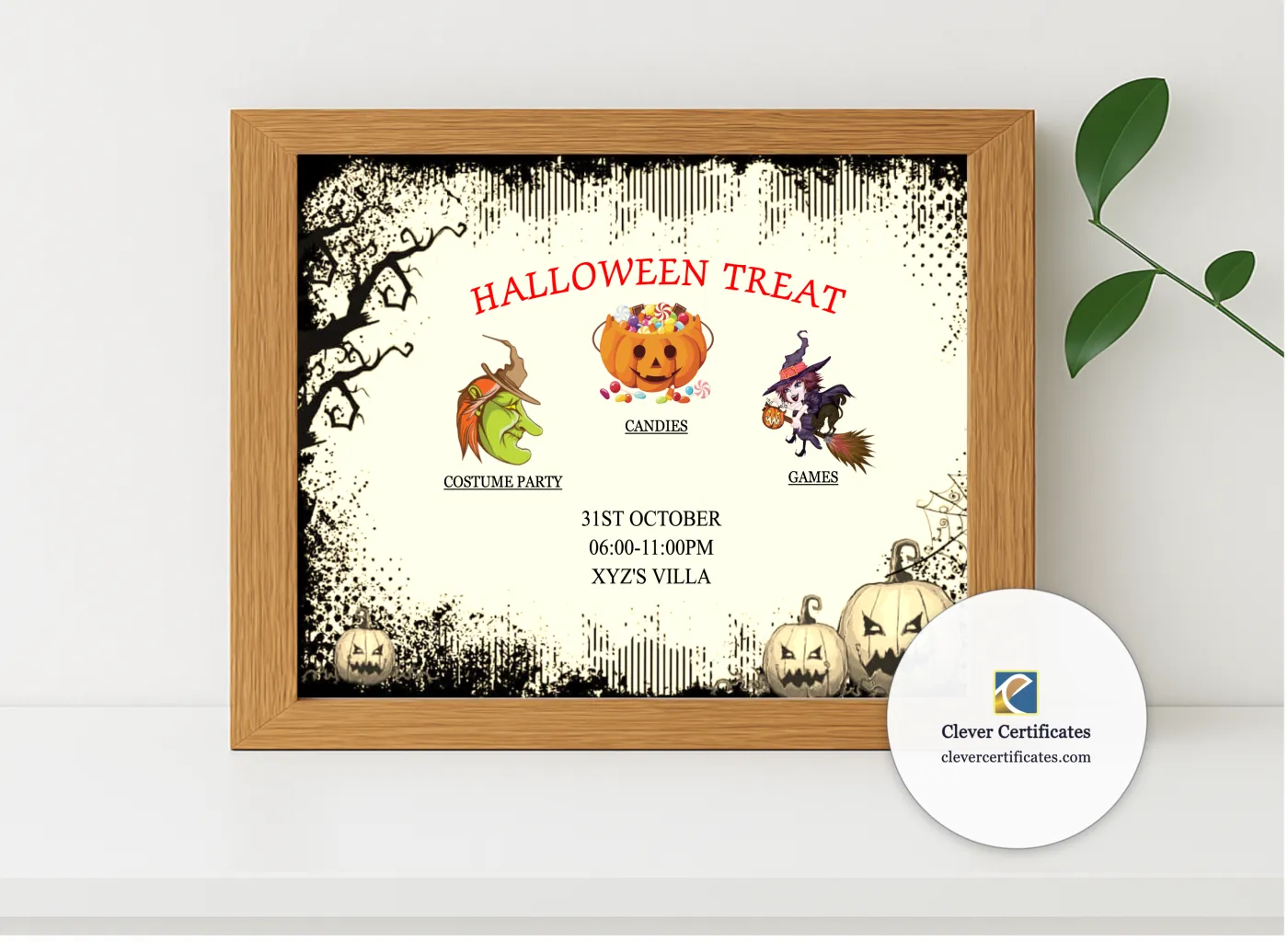 Realistic mockup featuring Halloween Treat displayed within a modern frame, set against a minimalistic background.
