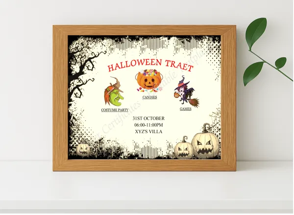 Realistic mockup featuring Halloween Treat displayed within a modern frame, set against a minimalistic background.