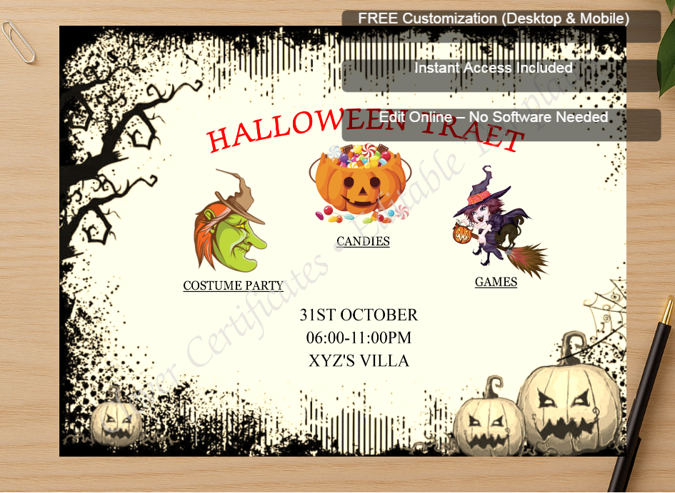 Zoomed preview with Free Editor badge stack for Halloween Treat