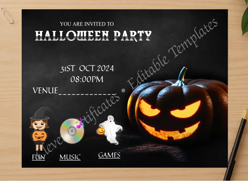 Professional preview of Halloween Music Party certificate on high-quality stationery paper, ideal for showcasing the final look.