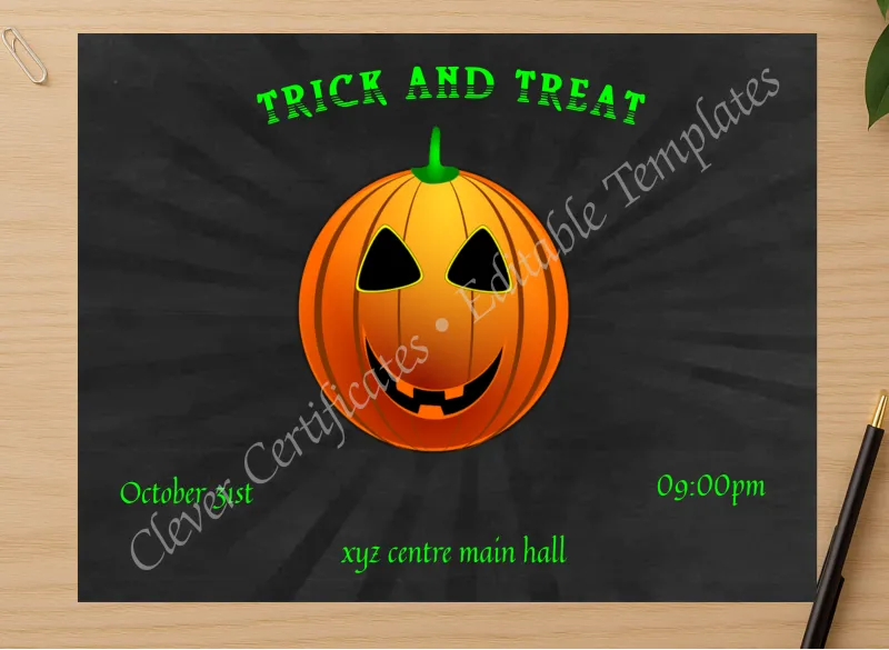 Professional preview of Trick And Treat certificate on high-quality stationery paper, ideal for showcasing the final look.