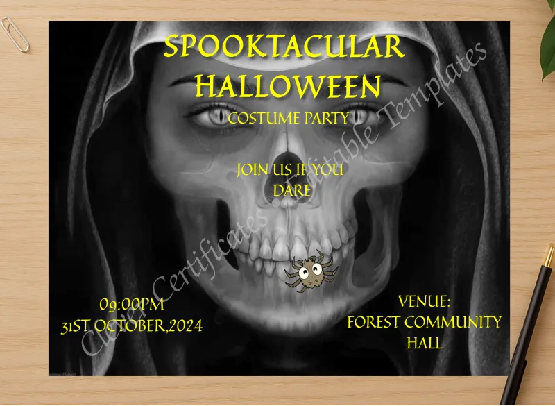 Professional preview of Spooktacular Halloween Costume Party certificate on high-quality stationery paper, ideal for showcasing the final look.