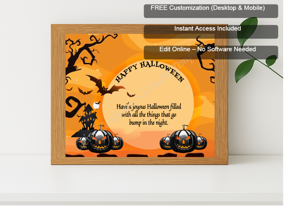 Premium mockup with Free Editor badge stack for Happy Halloween