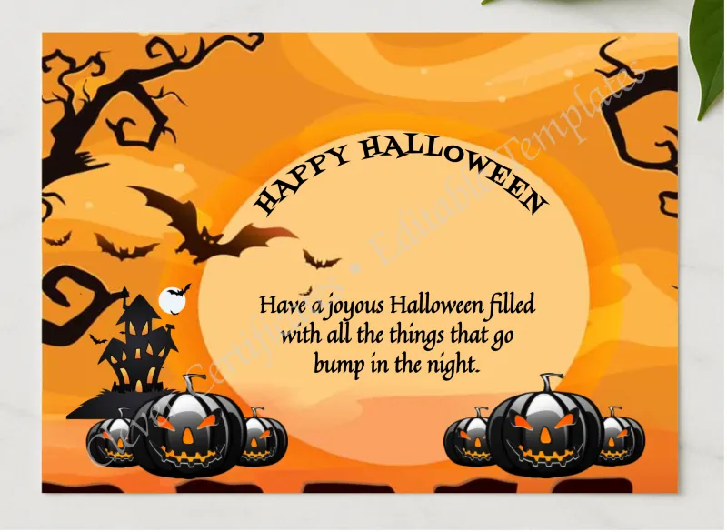 Happy Halloween presented in a sleek wooden frame, elegantly arranged on a stylish table.