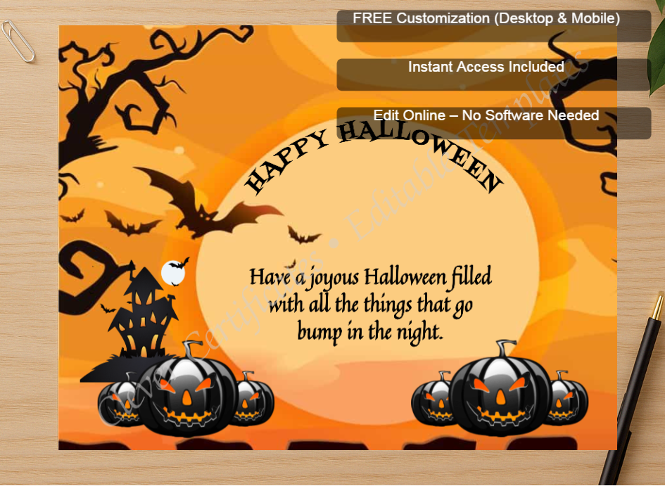 Zoomed preview with Free Editor badge stack for Happy Halloween