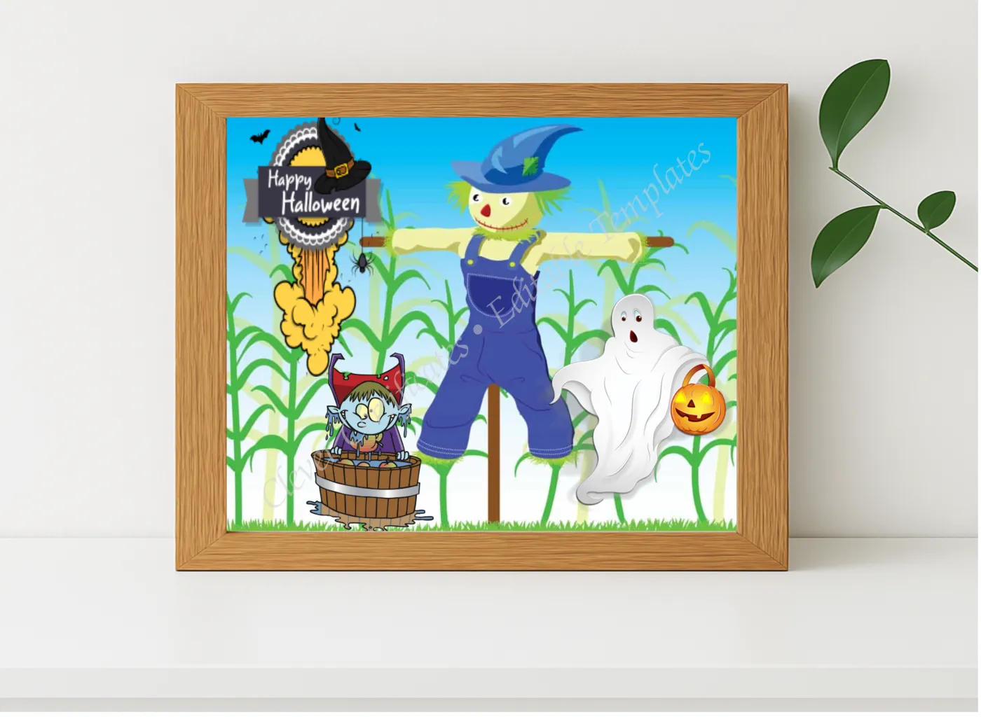 Realistic mockup featuring Monster Mash Greetings displayed within a modern frame, set against a minimalistic background.