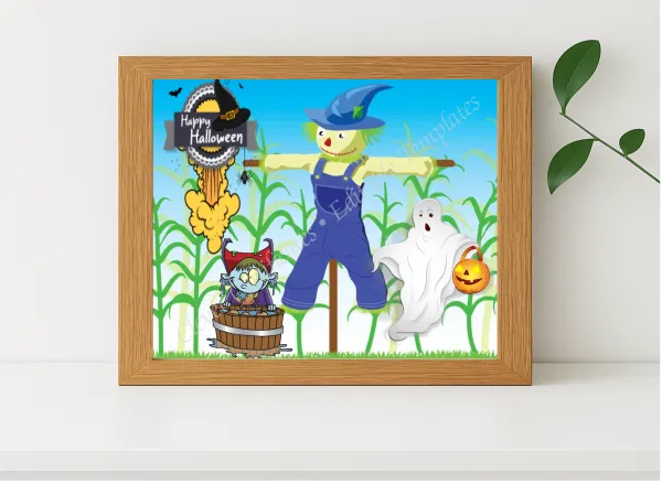 Realistic mockup featuring Monster Mash Greetings displayed within a modern frame, set against a minimalistic background.