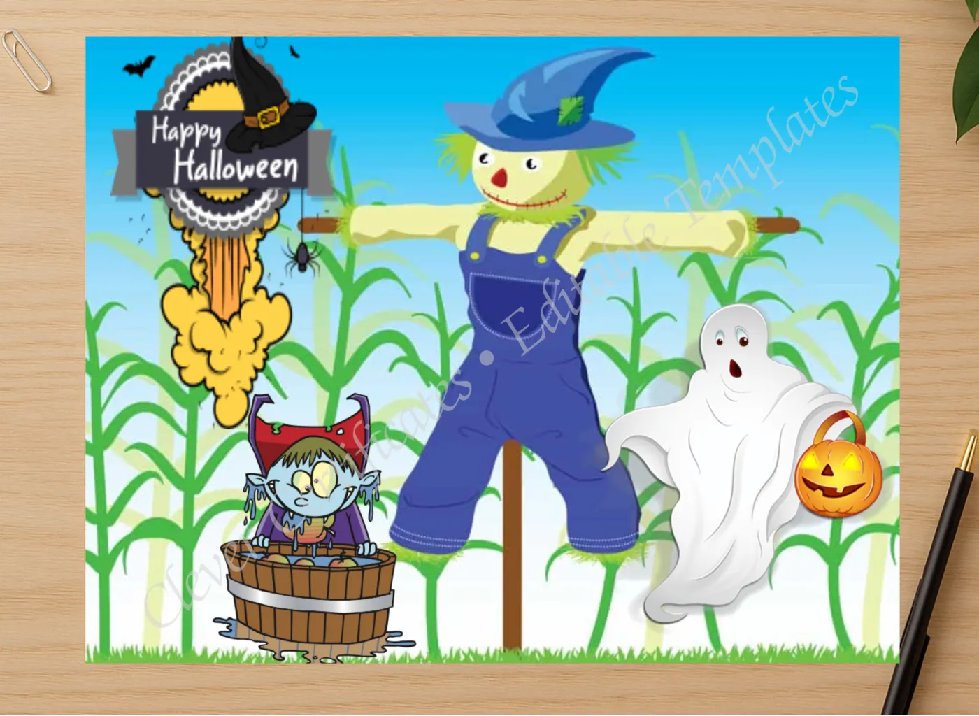 Professional preview of Monster Mash Greetings certificate on high-quality stationery paper, ideal for showcasing the final look.