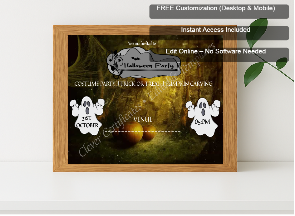Premium mockup with Free Editor badge stack for Halloween Party Blast