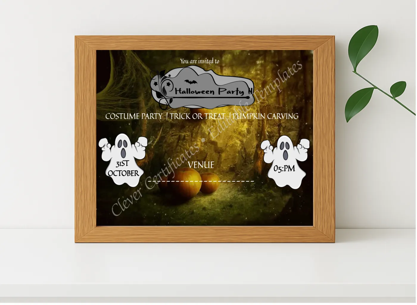 Realistic mockup featuring Halloween Party Blast displayed within a modern frame, set against a minimalistic background.