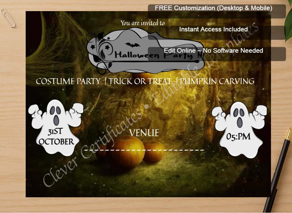 Zoomed preview with Free Editor badge stack for Halloween Party Blast