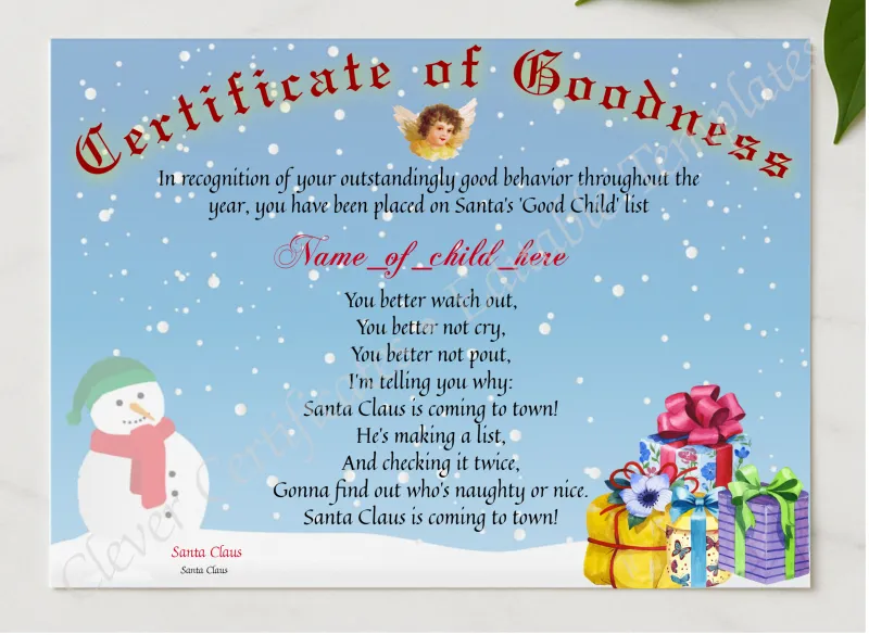 Certificate Of Goodness presented in a sleek wooden frame, elegantly arranged on a stylish table.