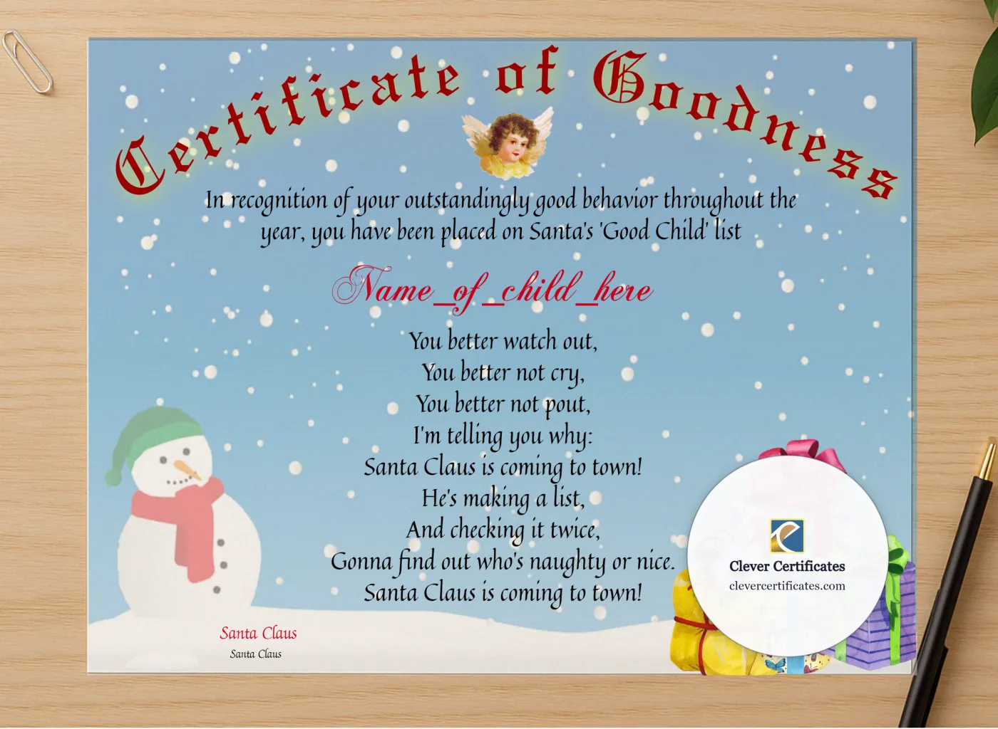Professional preview of Certificate Of Goodness certificate on high-quality stationery paper, ideal for showcasing the final look.