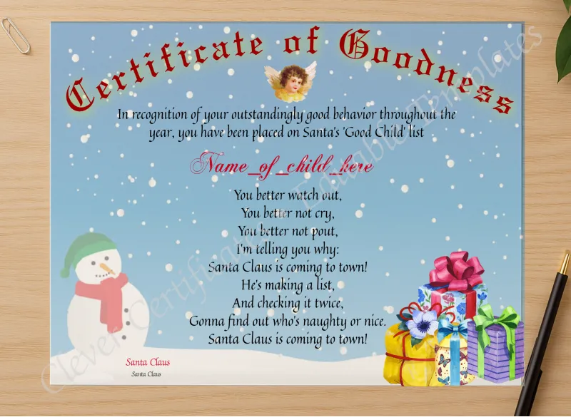 Professional preview of Certificate Of Goodness certificate on high-quality stationery paper, ideal for showcasing the final look.