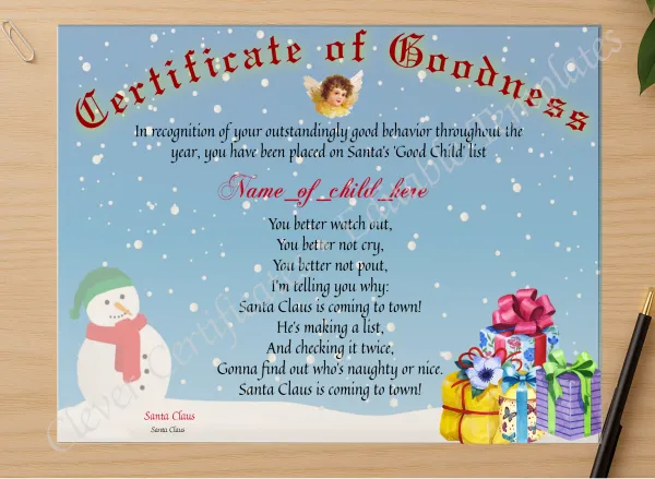 Professional preview of Certificate Of Goodness certificate on high-quality stationery paper, ideal for showcasing the final look.