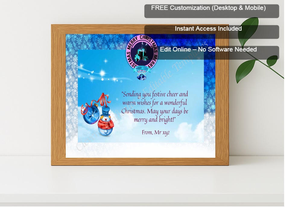 Premium mockup with Free Editor badge stack for Christmas Joy