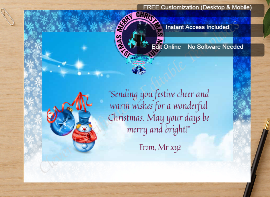 Zoomed preview with Free Editor badge stack for Christmas Joy