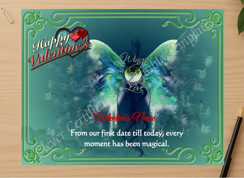 Professional preview of Valentine Day certificate on high-quality stationery paper, ideal for showcasing the final look.