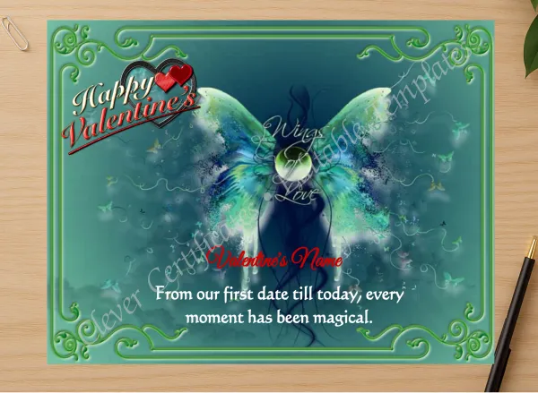 Professional preview of Valentine Day certificate on high-quality stationery paper, ideal for showcasing the final look.