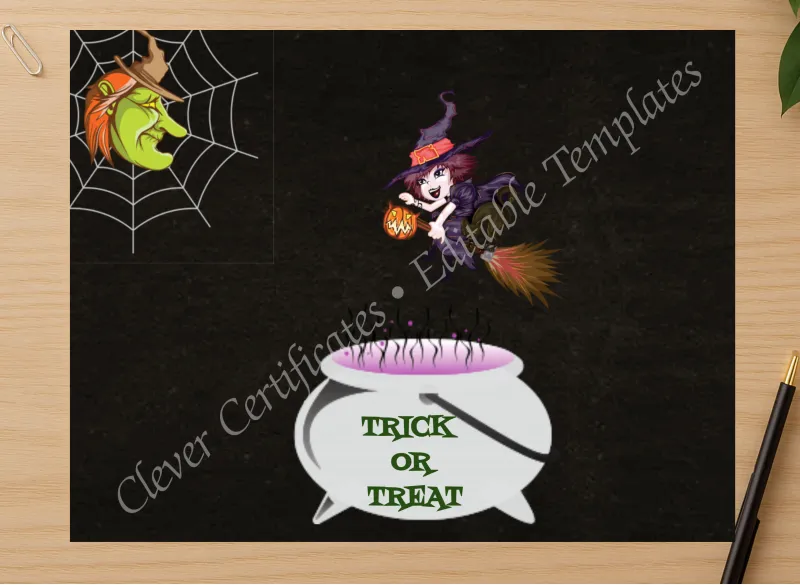 Professional preview of Best Trick Or Treat certificate on high-quality stationery paper, ideal for showcasing the final look.