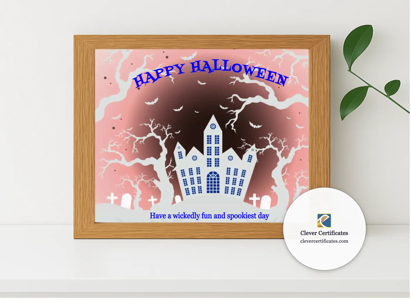 Realistic mockup featuring Happy Halloween Card displayed within a modern frame, set against a minimalistic background.