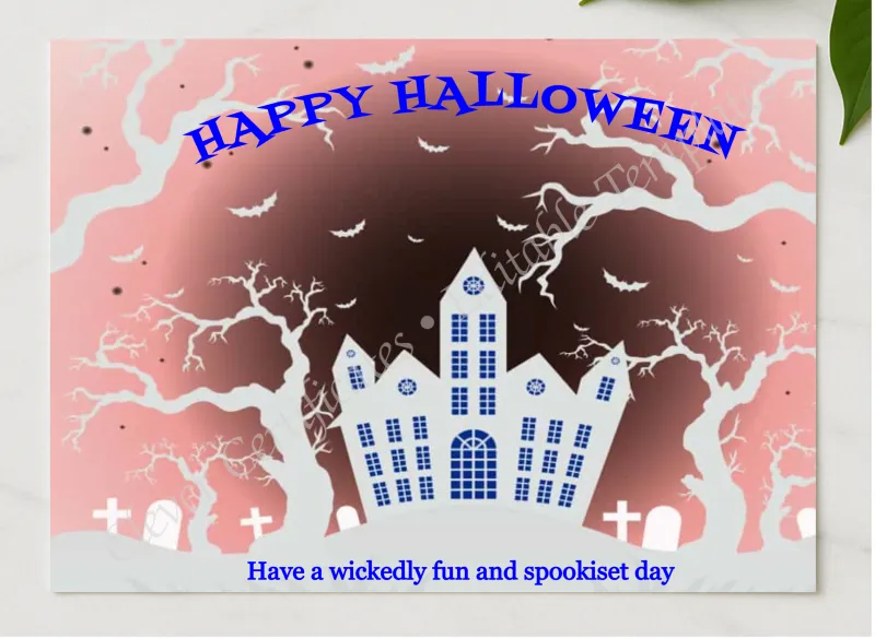 Happy Halloween Card presented in a sleek wooden frame, elegantly arranged on a stylish table.