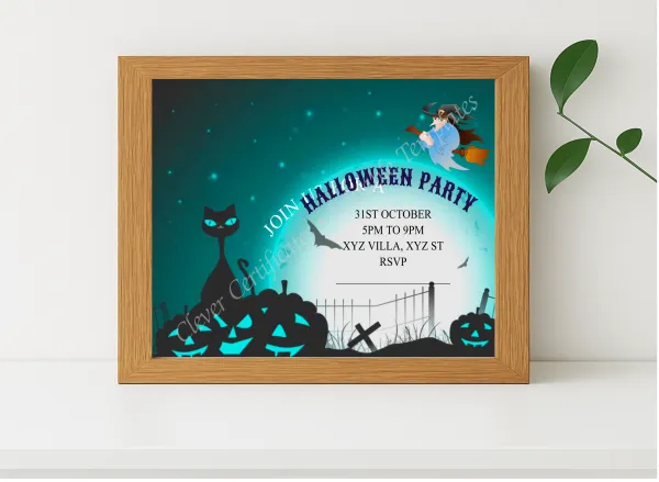 Realistic mockup featuring Halloween Birthday Party displayed within a modern frame, set against a minimalistic background.