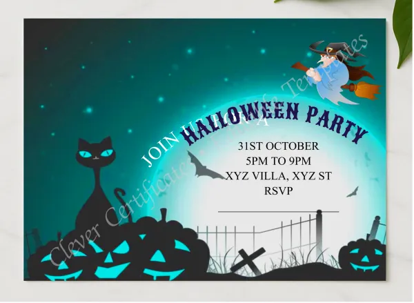 Halloween Birthday Party presented in a sleek wooden frame, elegantly arranged on a stylish table.