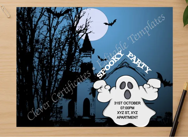 Professional preview of Spooky Party certificate on high-quality stationery paper, ideal for showcasing the final look.
