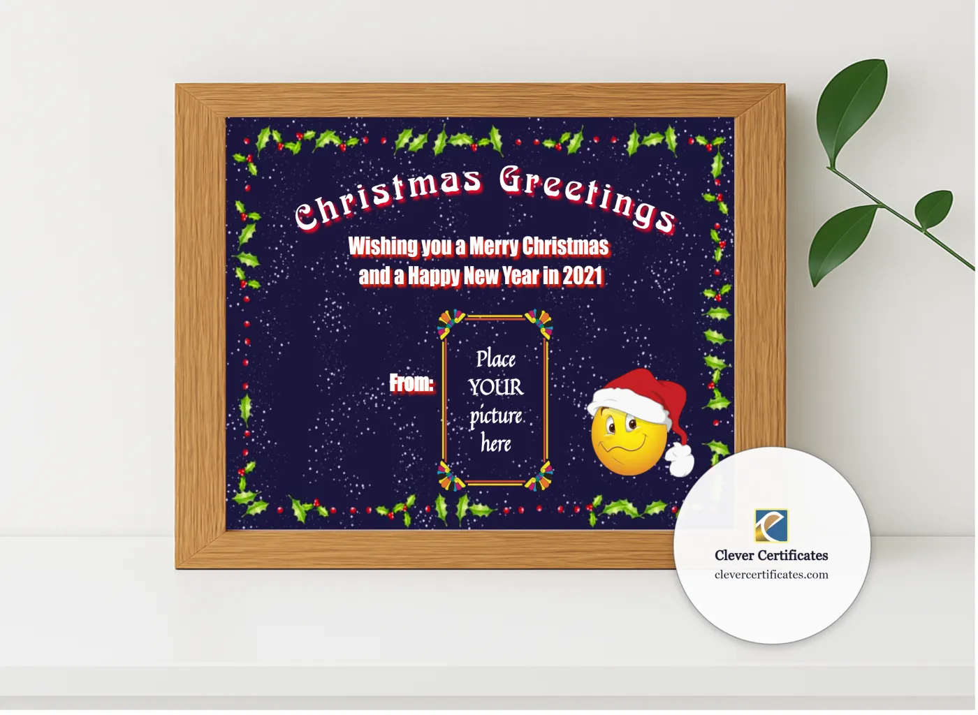 Realistic mockup featuring Christmas Greetings 1 displayed within a modern frame, set against a minimalistic background.